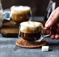 Tasses à café en verre à double paroi isolées claires faites à la main de 200ml avec poignée