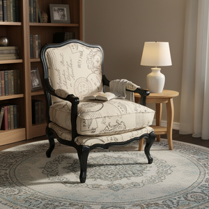 <span class=keywords><strong>Fauteuil</strong></span> S1070 de style français rétro en lin rembourré, avec pieds en bois d'acacia tourné, chaise en tissu, <span class=keywords><strong>fauteuil</strong></span> de détente pour une personne - Product Image 1