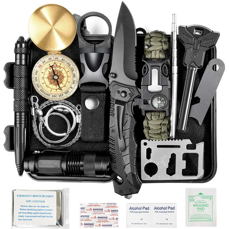 Couverture de survie pour l'escalade, ensemble d'outils multi-accessoires, boussole de survie sauvage, Kit de premiers soins