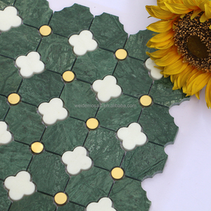 Thiết kế gạch <span class=keywords><strong>mosaic</strong></span> đá tự nhiên, kim loại, đá cẩm thạch xanh, đồng thau trắng, khảm đá cẩm thạch, cắt bằng máy phun nước, dùng cho tường và sàn. - Product Image 4