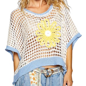 เสื้อคลุมสไตล์โบฮีเมียนสำหรับผู้หญิง ทำจากโพลีเอสเตอร์ 100% แบบโครเชต์ แขนทรงปีกค้างคาว พร้อมลายปักดอกไม้ทำมือ - Product Image 4