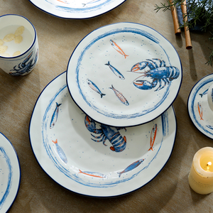 LovingHome Nuovi Piatti in Porcellana Oceanic Grace - Incantevoli Motivi Marini in Blu, Stoviglie Colorate Lavabili in Lavastoviglie - Product Image 1