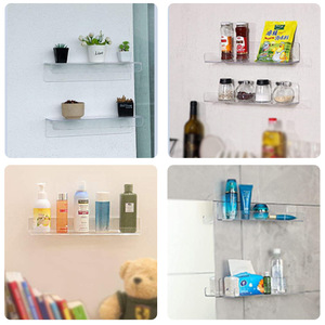 Acrylic Hanging <b>Shelf</b> <b>Wall</b> <b>Mounted</b> Storage Rack Bathroom Organizer Transparent Rectangle 30cm 40cm Size - Product Image 2