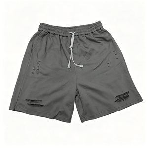Shorts de survêtement vintage déchirés et délavés pour homme, taille élastique avec cordon de serrage, coupe ample, longueur genou, poches latérales, style streetwear - Product Image 6