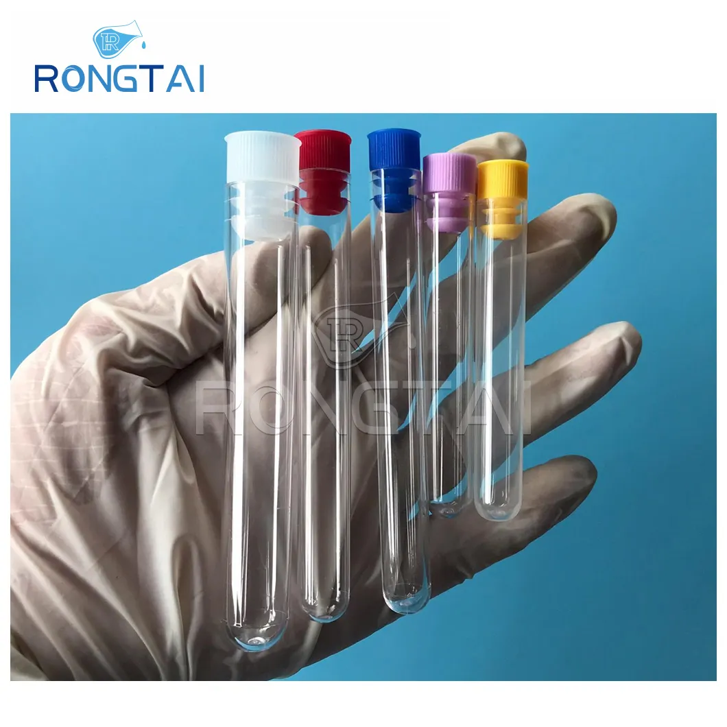 RONGTAIプラスチック正方形試験管製造13 * 75mm化学薬品実験室プラスチック試験管中国透明プラスチック試験管