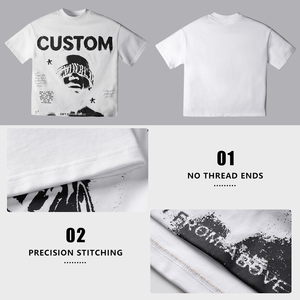 T-shirts personnalisés streetwear pour hommes, t-shirt uni, t-shirt oversize, col rond côtelé, t-shirt en coton lourd pour hommes - Product Image 4