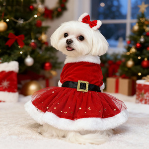 Gaun Musim Dingin Natal untuk Hewan Peliharaan, Rok Beludru Tulle, Kostum Jaring Beludru Emas Lembut, Pakaian Pesta Festival Lucu untuk Pakaian Foto Liburan - Product Image 5