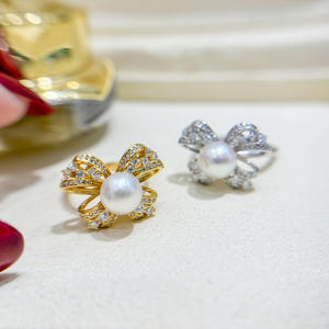 ขาตั้งแหวนเงินแท้ S925 สำหรับทำเครื่องประดับมุก DIY รุ่นแฟชั่น ขนาด 7-9 มม. แบบแบน 1745 พร้อมฐานเปล่า - Product Image 3