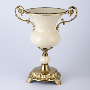 Vaso a Tromba di Lusso Europeo con Doppio Manico, in Metallo e Ceramica, Decorazione da Tavolo per <span class=keywords><strong>la</strong></span> Casa, Vaso per Fiori con Motivo Rotondo - Product Image 2