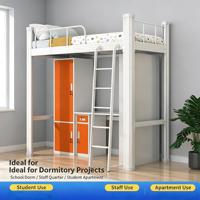 Lit mezzanine en métal pour une personne avec armoire intégrée et bureau d'étude pour dortoir, chambre, enfants, adolescents, adultes