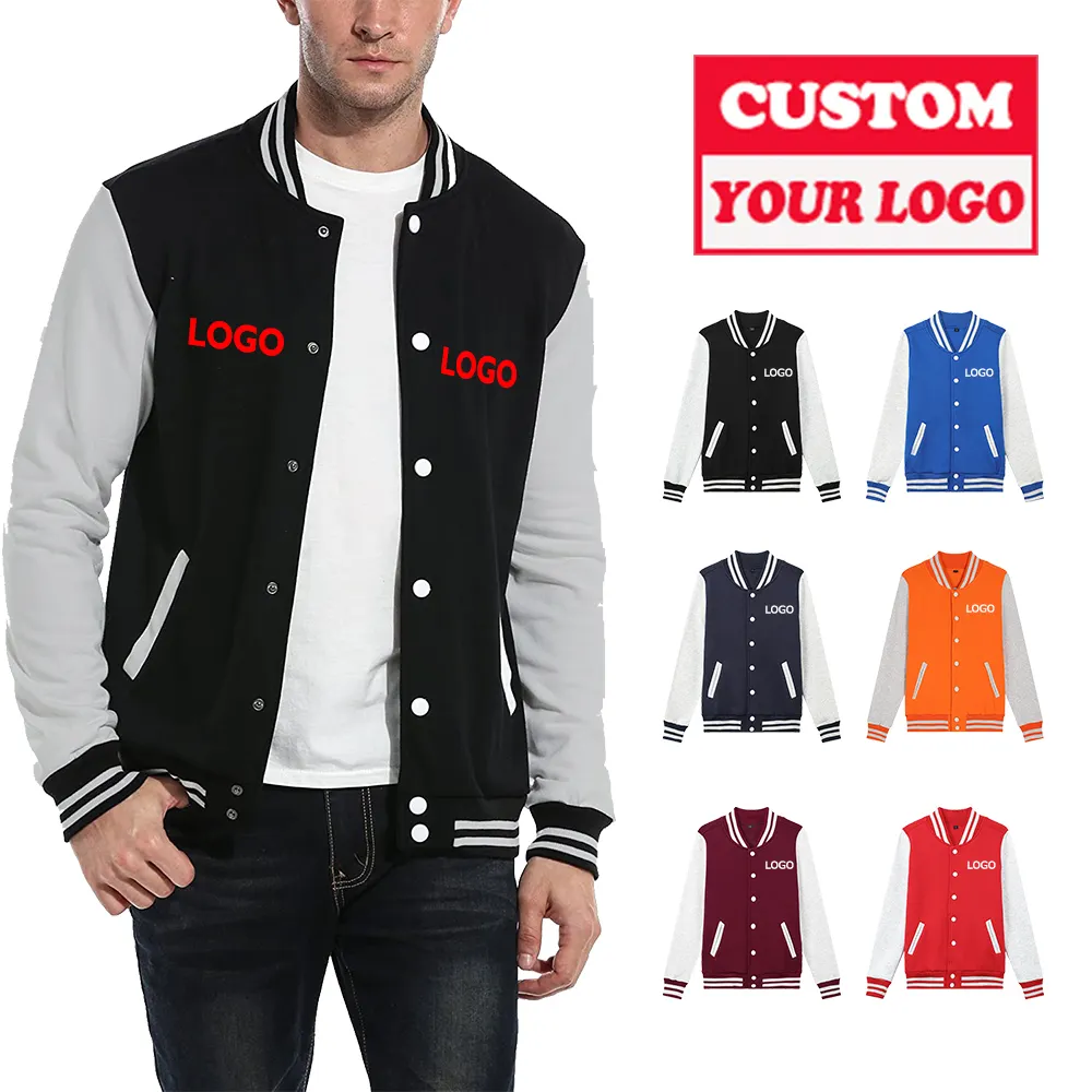Custom Design Chenille Embroidery Logo Patch Mens Baseball Jacket Long Sleeves Sport Work School Wear Letterman Varsity Jacket