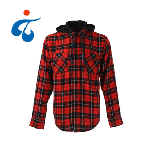 Custom Logo Wholesale <strong>Checked</strong> Hooded 100% Cotton Long Sleeve Casual Men Plaid <strong>Hoodie</strong> Flannel <strong>Shirt</strong> - Product Image 3
