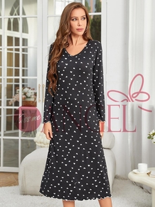 KISS ME ANGEL new latest design <strong>black</strong> <strong>nightdress</strong> women long sleeve heart print long home dress pajamas lady - Product Image 4