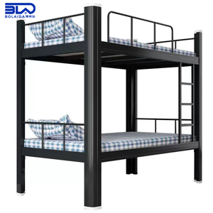 Lit superposé en métal double sur double avec support central, cadre en acier stable pour les logements étudiants - Product Image 1