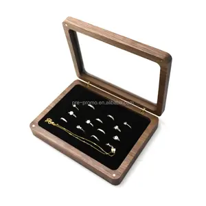 थोक आयताकार आकार चुंबकीय अखरोट की लकड़ी अंगूठी हार प्रदर्शन गहने बॉक्स
