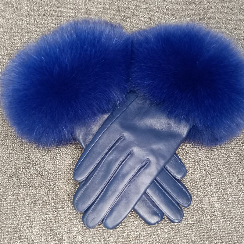 Новое поступление, модные стильные кожаные перчатки с отделкой из натурального меха, женские перчатки из натуральной овчины с лисьим мехом
