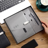 Coffret Cadeau Bloc-Notes de Bureau Sans Fil avec Chargeur, Couverture en Cuir PU, Clé USB et Batterie Externe pour Écriture