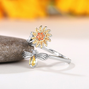 Adjustable <b>Bee</b> Flower Open Ring for Women Trendy Elegant Fashion Finger <b>Jewelry</b> - Product Image 6