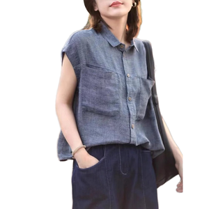 2026 New <b>Summer</b> Wholesale Retro Textured Loose Cotton <b>Linen</b> Print Simple Polyester <b>Shirt</b> Blouse French Chic Mori Girl Short - Product Image 1