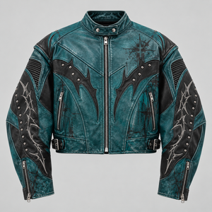 Blouson de motard personnalisé pour homme en cuir PU délavé, clouté et brodé, zippé, style gothique streetwear, vente en gros B2B OEM - Product Image 3
