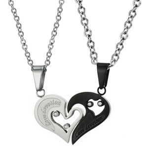 Collier pendentif cœur 'Je t'aime' assorti, zircon R.GEM. Chaîne à maillons en acier inoxydable pour homme et femme, style classique CZ - Product Image 1