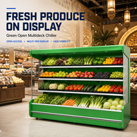 Vitrine réfrigérée commerciale multi-étagères à rideau d'air ouvert pour supermarché, idéale pour les produits d'épicerie, laitiers et boissons