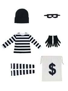 Conjunto de disfraz de ladrón para mujer, Cosplay de Halloween a rayas, camiseta de manga larga, accesorios, atuendo de fiesta - Product Image 4