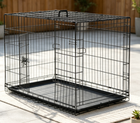 Cage pour chien pliable en fil métallique noir thermolaqué, portes latérales doubles, poignée de transport supérieure, loquets sécurisés, plateau à déchets amovible