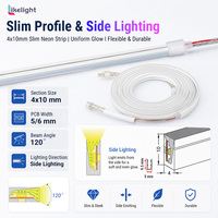 Bande LED néon flexible ultra-mince 4x10mm à éclairage latéral, lumière uniforme à 120 degrés pour la décoration des bords de meubles