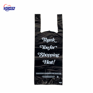 Merci T-shirt noir Sacs personnalisés emballage <span class=keywords><strong>Sac</strong></span> à provisions en plastique d'impression personnalisée pas cher bon <span class=keywords><strong>prix</strong></span> - Product Image 5