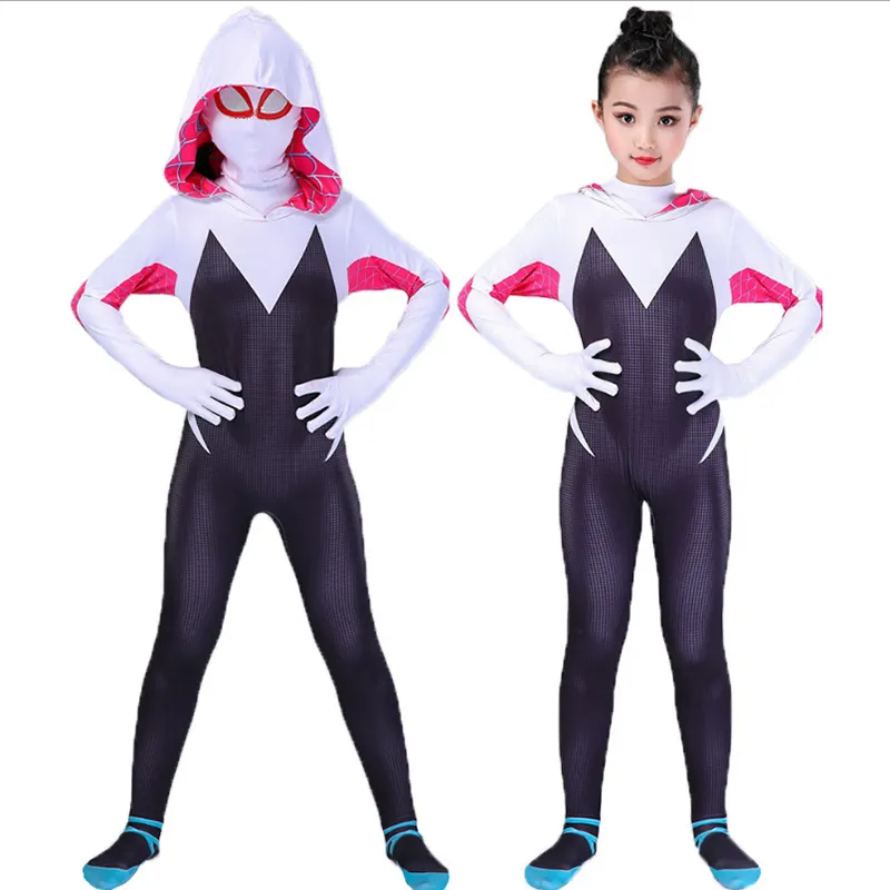 3D çocuklar kadınlar örümcek adam Gwen kostüm Gwendolyn Maxine Stacy <span class=keywords><strong>Zentai</strong></span> Suit örümcek adam kız Cosplay cadılar bayramı kostümleri kızlar için