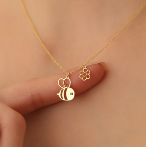 Productos de abeja de acero inoxidable delicado Collar de flores Collar delicado Regalo chapado en oro de 18 quilates para el mejor amigo Animales lindos - Product Image 5