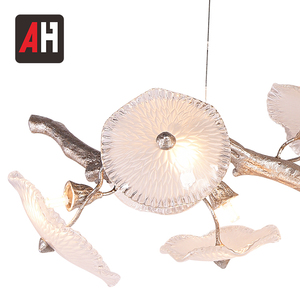 Lampadario Moderno Unico in Argento Anticato Fatto a Mano con Foglie di Loto e Rami, Altezza Regolabile, LED ad Alto CRI 95 per Soggiorno - Product Image 5