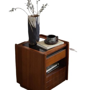 Retro Style Solid Wood Nightstand Vintage Sugar Cubes Color Bedroom Storage Cabinet Modern Minimalist Design - Product Image 5