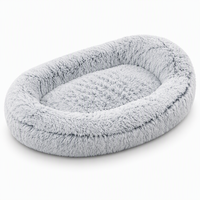 Lit pour chien Fancie Giant Oval, en fourrure longue et pelucheuse, avec éponge haute densité, gris, coussin profond, housse lavable, base antidérapante, pour grands chiens