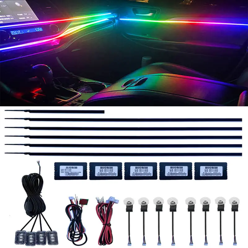 1 18 araba iç atmosfer ışığı kiti şerit RGB Neon akrilik Fiber optik aksesuarlar LED ışıkları dekorasyon ortam aydınlatma
