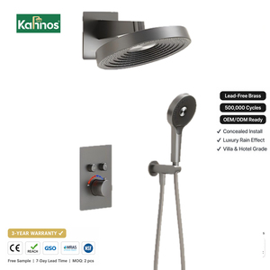 Gunmetal Concealed <b>Shower</b> System Wall Mounted Round Rainfall <b>Head</b> Thermostatic Temperature Indicator <b>Square</b> Panel Handheld Brass - Product Image 1