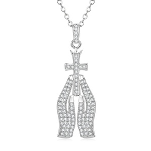 High Quality Jewelry 14k Gold Filled Copper Micro Insert Zircon Ladies Women Religious Hand Redemption <b>Cross</b> Necklace - Product Image 3