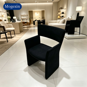 Ensemble de chaises de salle à manger modernes en tissu noir avec accoudoirs découpés, chaises rembourrées pour restaurant, hôtel - Product Image 2