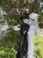 SIPKLR Squelette de mariée et de marié à double tête de 160 cm, accessoires d'Halloween grandeur nature pour maisons hantées, cimetières et décorations extérieures
