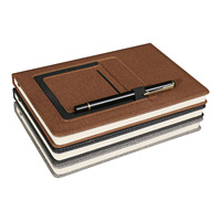 Carnet de notes professionnel multifonction A5 en cuir PU imprimé promotionnel, 100 feuilles, couverture rigide avec porte-stylo en tissu
