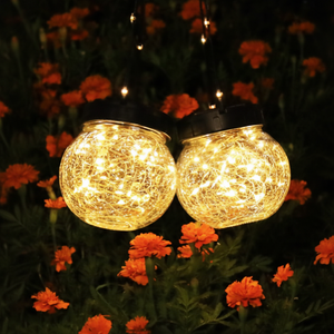 Lanterne solaire suspendue TSINYE, globes suspendus en verre craquelé, lumières solaires pour extérieur, jardin, cour, décoration de Noël, <span class=keywords><strong>blanc</strong></span> chaud - Product Image 3
