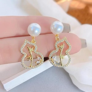 WENCHI 10845 22507DIY <b>Pearl</b> Accessory S925 <b>Silver</b> Ear Nail Empty Holder Fashionable Gourd Design 6-9mm Beads Crystal <b>Earrings</b> - Product Image 1