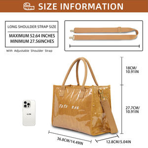 Sac fourre-tout et bandoulière pour femme en PVC texturé papier kraft, fermeture éclair, grande capacité, doublure polyester, idéal pour les trajets quotidiens - Product Image 4