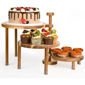 Wooden Round Cupcake Display <b>Stand</b> 3 Tier <b>Rotating</b> Dessert Table <b>Stand</b> For Birthday Party <b>Cake</b> Tower - Product Image 1