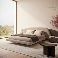 Cadre de lit flottant en cuir au design moderne, taille King, avec éclairage LED intégré, luxe nuage de cils