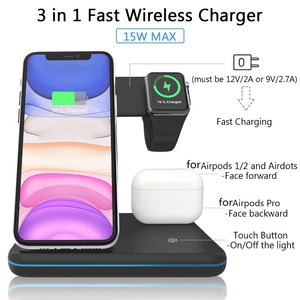 Cargador inalámbrico Qi para teléfono móvil, estación de carga <span class=keywords><strong>3</strong></span> en 1, portátil, para iPhone, auriculares Air Pod - Product Image 2