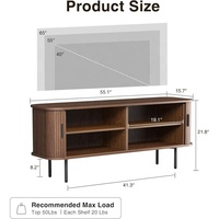 Meuble TV Moderne en Bois Massif Cannelé avec Rangement Dissimulé, Console Multimédia Écologique pour Salon, Chambre, Appartement, Salle à Manger
