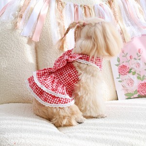 Pastoral Style Double Layer Cake Dress Red With Large Bow <b>For</b> Dogs <b>Cats</b> Four Seasons Pet <b>Clothes</b> - Product Image 4