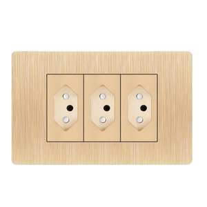 Prise murale USB en PC doré brossé, norme brésilienne, panneau de prise électrique, type 118, prise murale 6 broches - Product Image 6